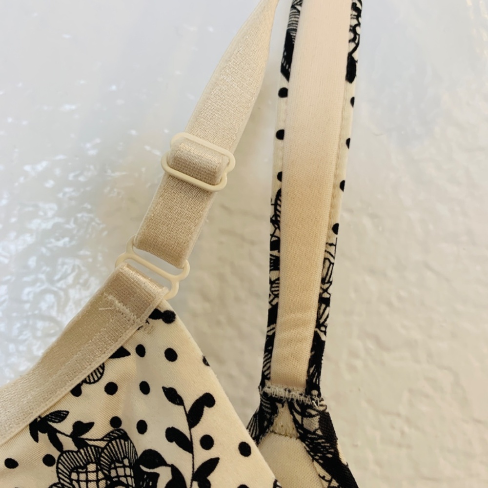 Soma Full Coverage Shaping Bra 34B Black Cream Floral Dots Underwire Padded - Picture 9 of 11